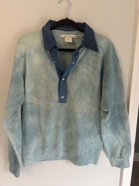 Free People x Tricia Fix Repurposed Vintage Tie-Dye Pullover Denim Collar